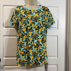 Vera Bradley Lemon Grove Ribbed Pajama Shirt Top Green Yellow  12/14 Large NWT
